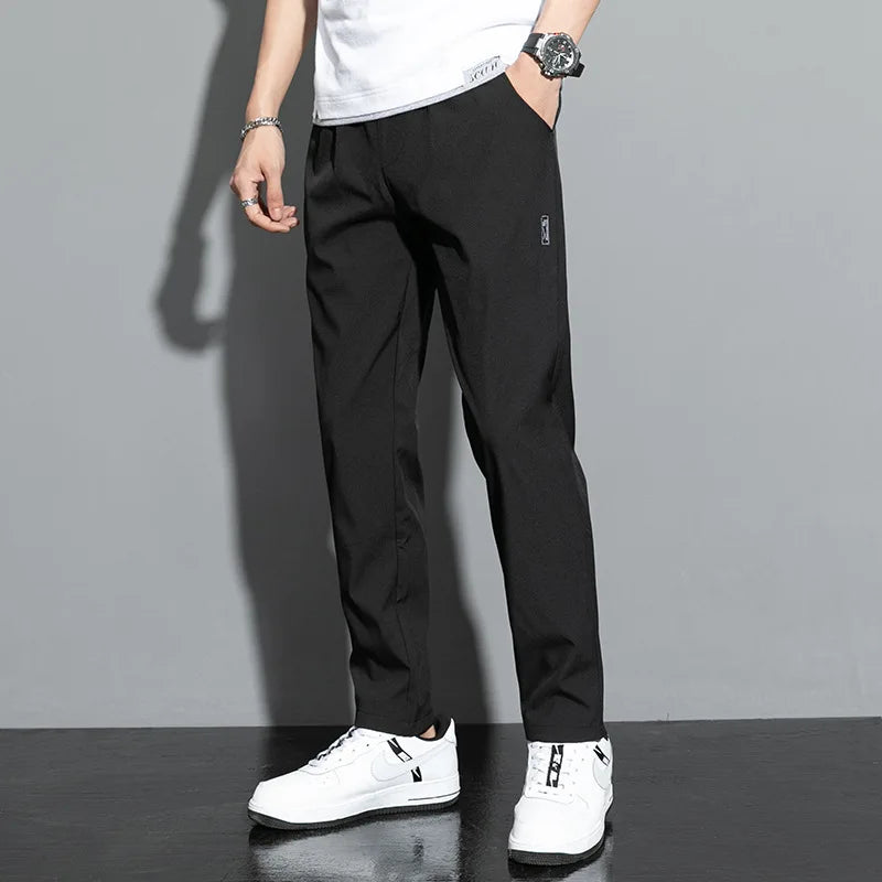 Ice Silk Men’s Casual Pants – Breathable Elastic Straight Leg Summer Trousers