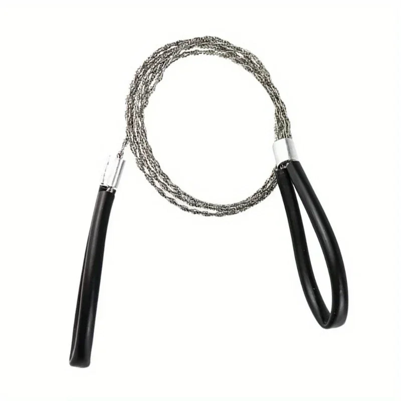 1pc Stainless Steel Wire Saw with leather cover is a compact survival tool for camping, hiking, and outdoor adventures. Strong and lightweight design helps cut wood, plastic, and small branches easily during emergency or wild