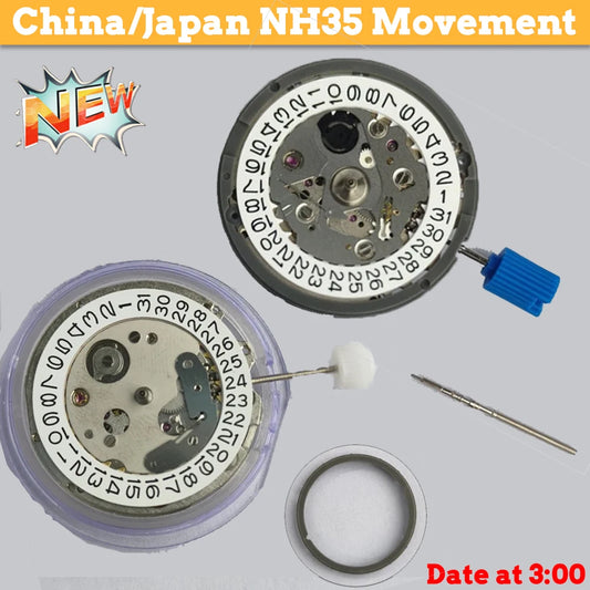 Japan Genuine NH35 Automatic Mechanical Movement is a high-accuracy 24 jewels watch movement with reliable performance and smooth operation. Featuring a date display at 3:00, it is perfect for mod watches and replacement pro