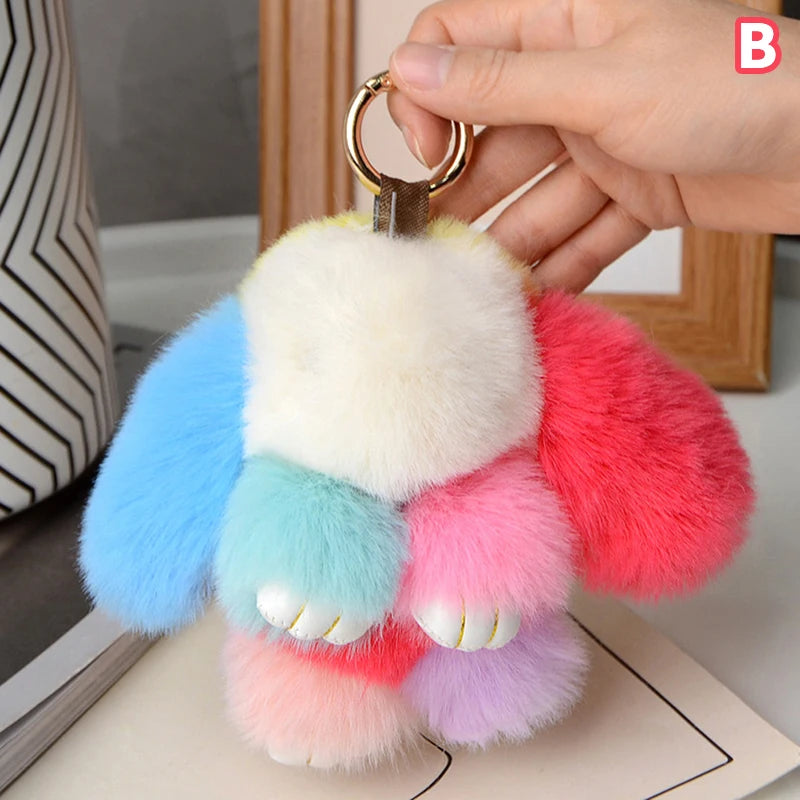 15CM Rabbit Fur Keychain for Women Bags & Car Keys – Cute Pendant Accessory Gift