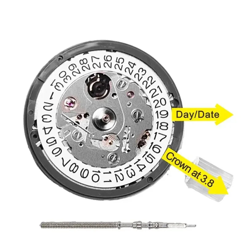 Japan Genuine NH35 Automatic Mechanical Movement is a high-accuracy 24 jewels watch movement with reliable performance and smooth operation. Featuring a date display at 3:00, it is perfect for mod watches and replacement pro