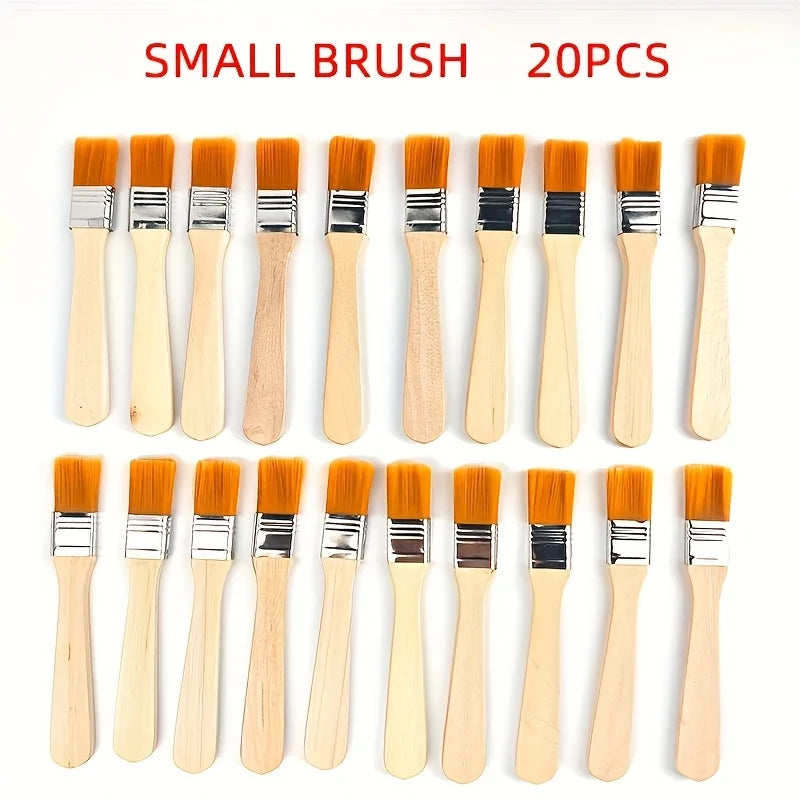 20pcs Nylon Bristle Brush Set includes large, medium, and small brushes for oil painting, BBQ use, art projects, cleaning, and DIY work. Durable nylon bristles with comfortable handles for smooth and easy use.