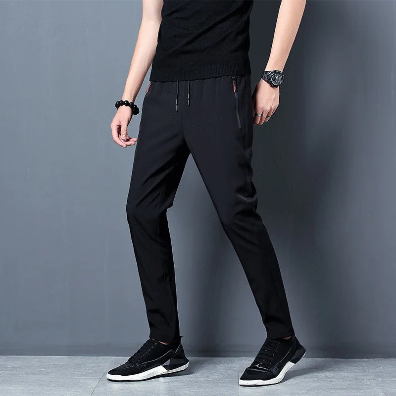 Ice Silk Men’s Casual Pants – Breathable Elastic Straight Leg Summer Trousers