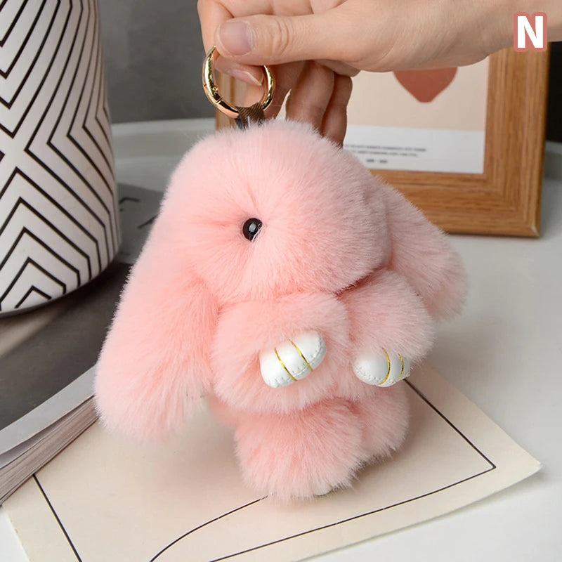 15CM Rabbit Fur Keychain for Women Bags & Car Keys – Cute Pendant Accessory Gift