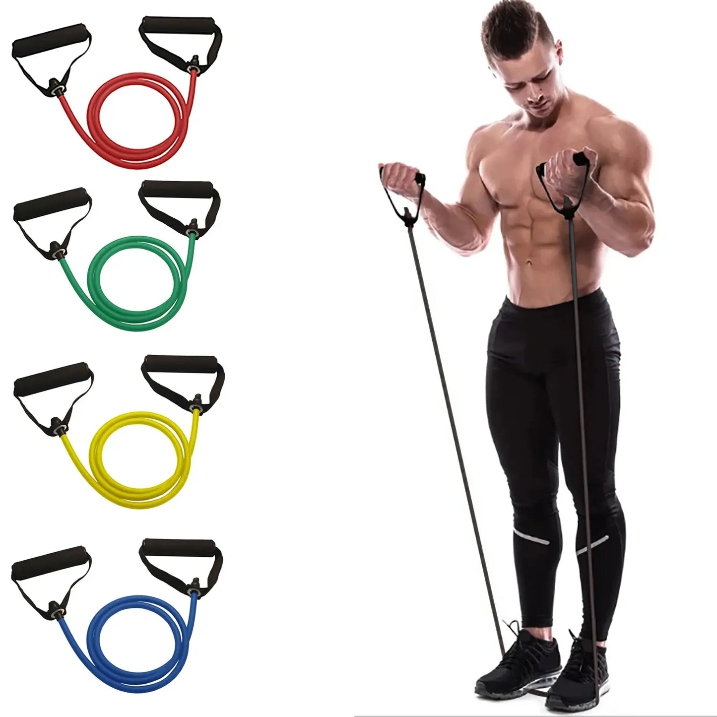Resistance Bands with Handles are perfect for home workouts, strength training, stretching, and fitness exercises for men and women. Durable and flexible design helps improve muscle strength, balance, and body fitness easily