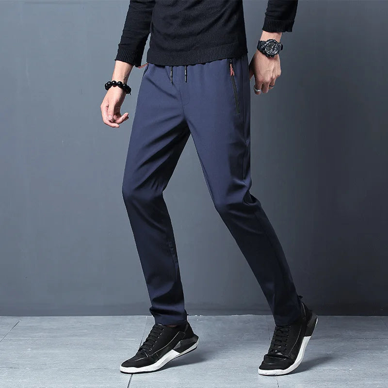 Ice Silk Men’s Casual Pants – Breathable Elastic Straight Leg Summer Trousers