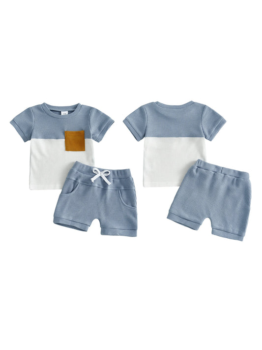 Toddler Boy Summer Outfit Set — Printed T-Shirt & Elastic Shorts (2 Piece)