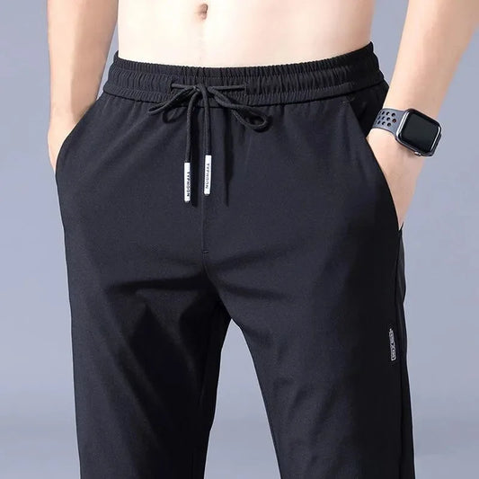 Ice Silk Men’s Casual Pants – Breathable Elastic Straight Leg Summer Trousers