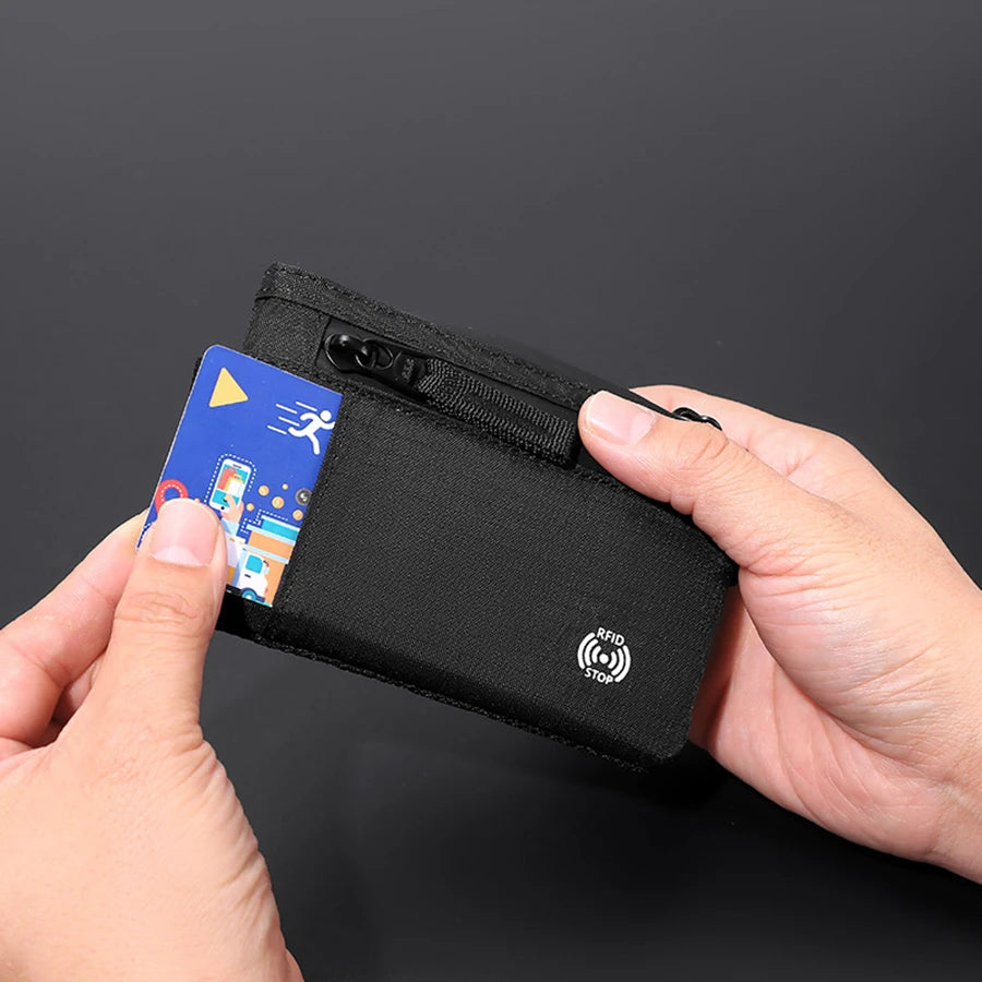 Credit Card Holder Men Wallets Luxury Nylon Slim Wallet Zipper Key Card Case Male Tactical Purse Coin Purse With Carabiner