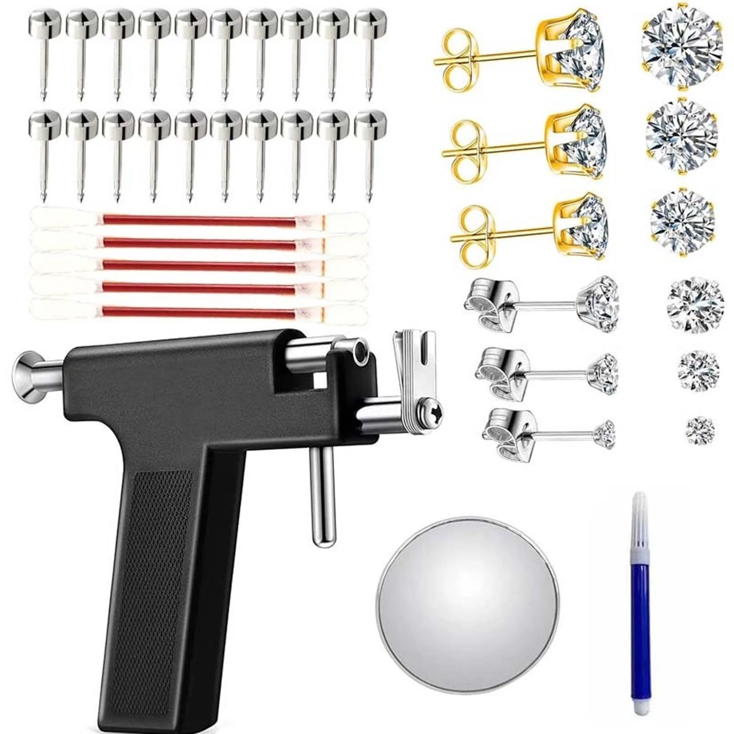 Reusable Ear Piercing Gun with 16 Pairs Earrings Studs-Professional Ear Piercing Kit For Home Use