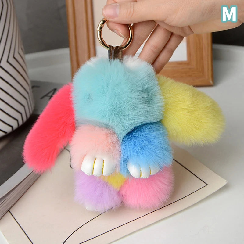 15CM Rabbit Fur Keychain for Women Bags & Car Keys – Cute Pendant Accessory Gift