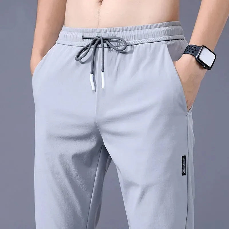Ice Silk Men’s Casual Pants – Breathable Elastic Straight Leg Summer Trousers