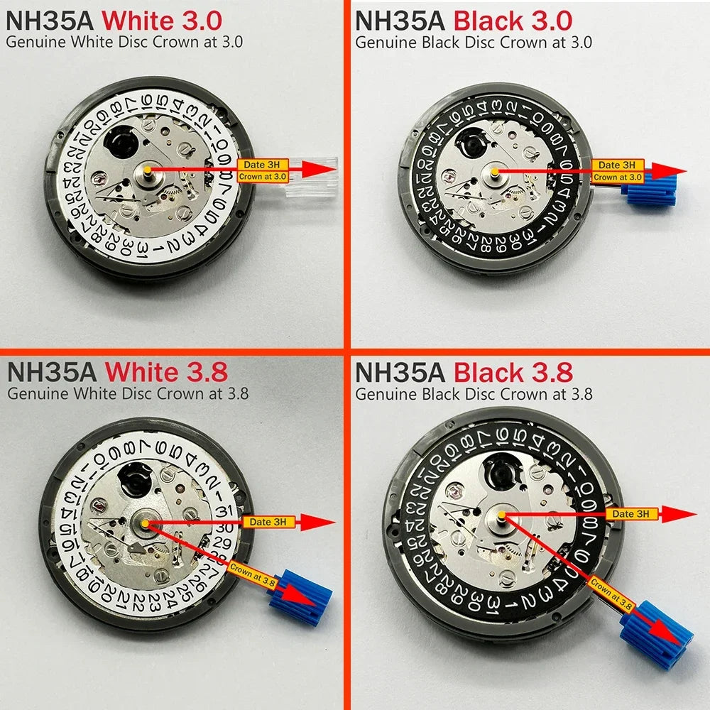 Japan Genuine NH35 Automatic Mechanical Movement is a high-accuracy 24 jewels watch movement with reliable performance and smooth operation. Featuring a date display at 3:00, it is perfect for mod watches and replacement pro