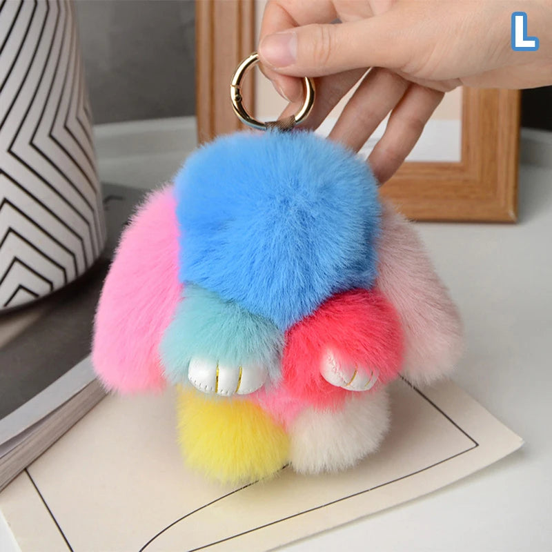 15CM Rabbit Fur Keychain for Women Bags & Car Keys – Cute Pendant Accessory Gift