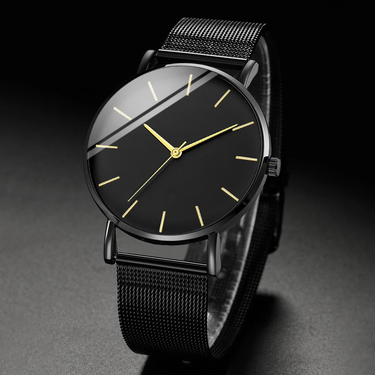 Fashion Men Business Watch is a stylish and ultra-thin quartz watch designed for modern men. Featuring a premium stainless steel mesh belt, it offers a perfect combination of elegance, comfort, and durability for business or