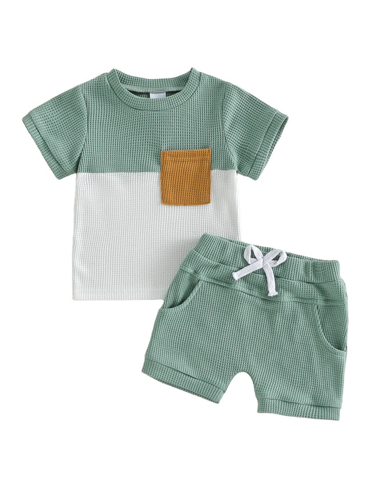 Toddler Boy Summer Outfit Set — Printed T-Shirt & Elastic Shorts (2 Piece)