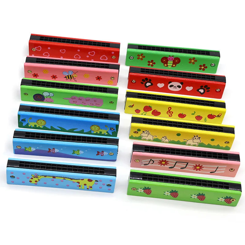 16-Hole Wooden Harmonica is a cute cartoon animal musical toy for kids. It helps improve creativity and early learning while making music fun for children.