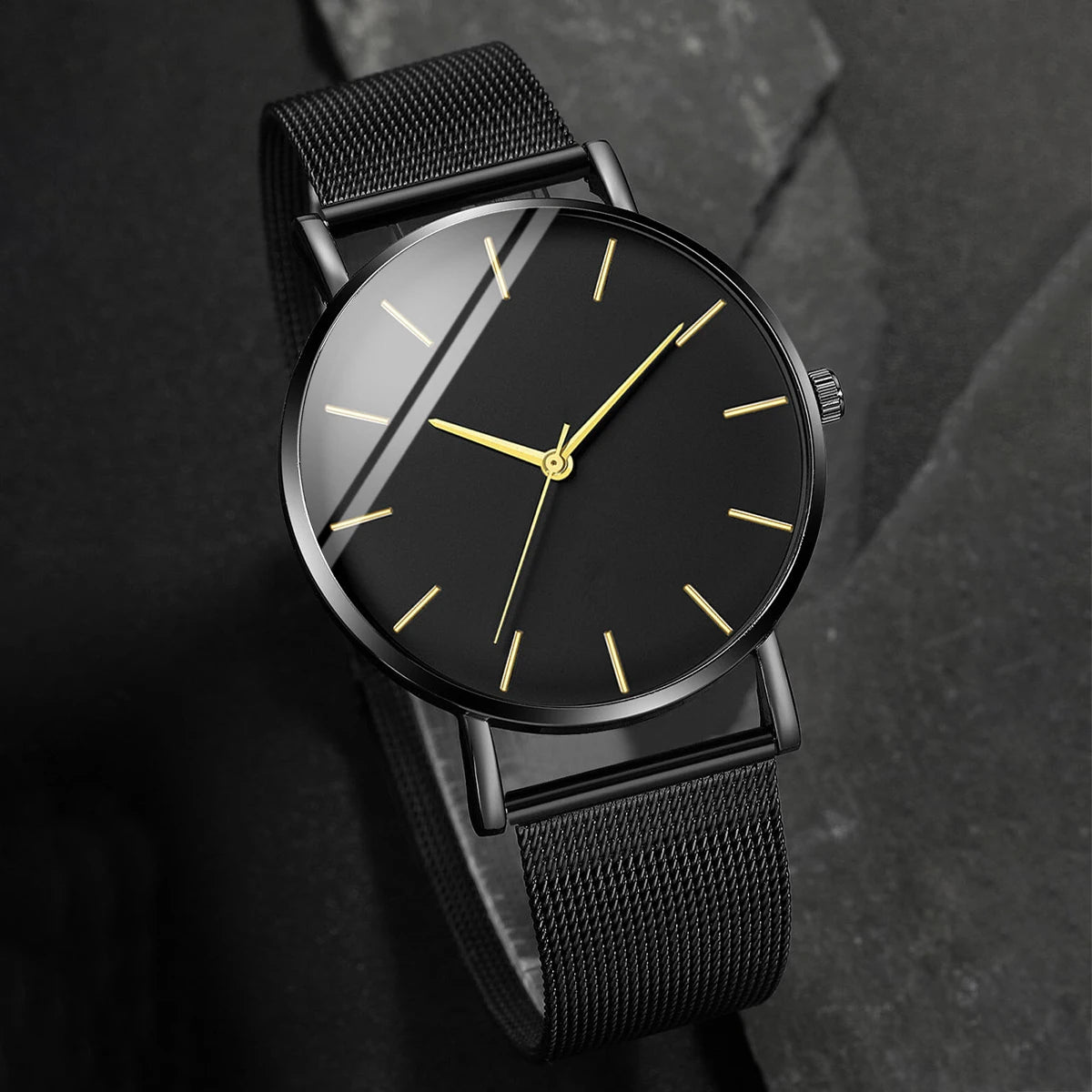 Fashion Men Business Watch is a stylish and ultra-thin quartz watch designed for modern men. Featuring a premium stainless steel mesh belt, it offers a perfect combination of elegance, comfort, and durability for business or