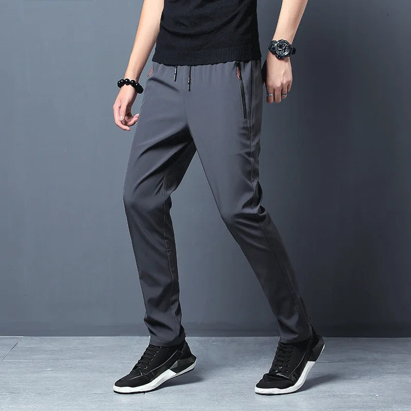 Ice Silk Men’s Casual Pants – Breathable Elastic Straight Leg Summer Trousers
