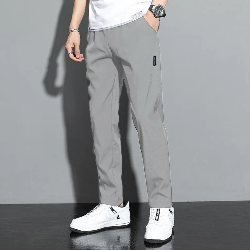 Ice Silk Men’s Casual Pants – Breathable Elastic Straight Leg Summer Trousers