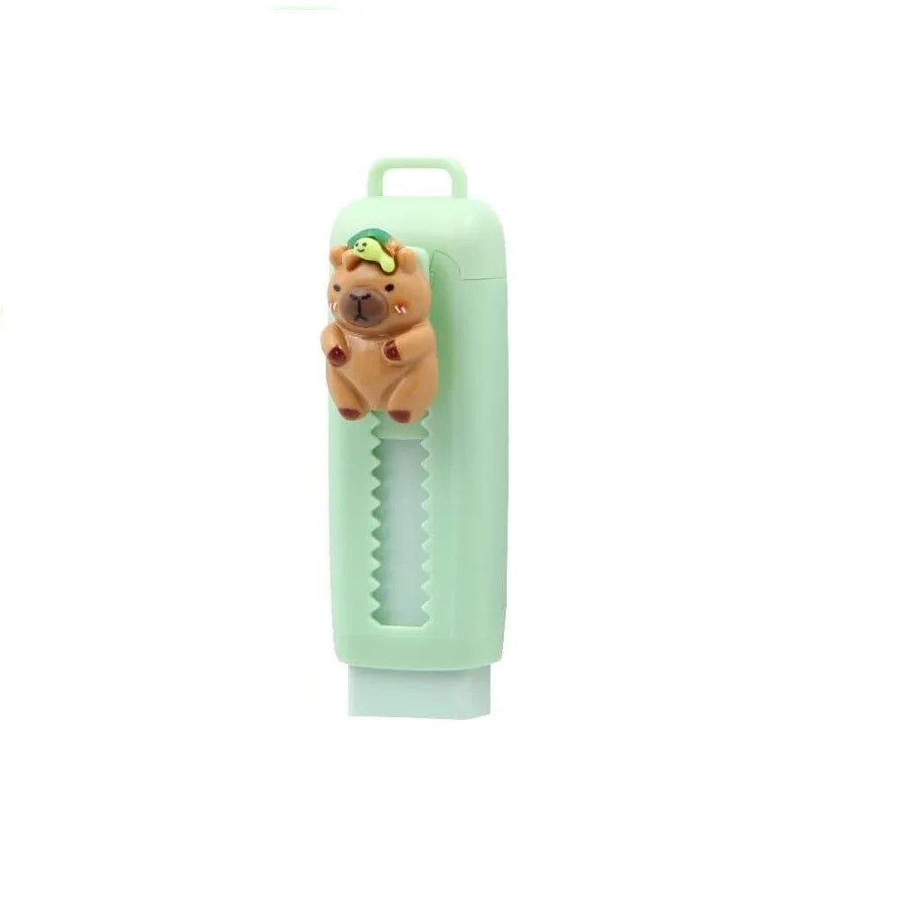 1/4pcs Capybara Erasers Set features cute cartoon capybara designs with smooth 4B retractable erasers. Perfect for drawing, exams, school, and everyday stationery use for kids and students.