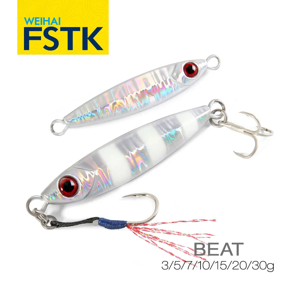 FSTK Micro Metal Jig Fishing Lure is designed for saltwater fishing and offshore casting. Strong hooks and realistic swimming action help attract fish easily. Available in 3g, 7g, 10g, and 15g sizes for different fishing need