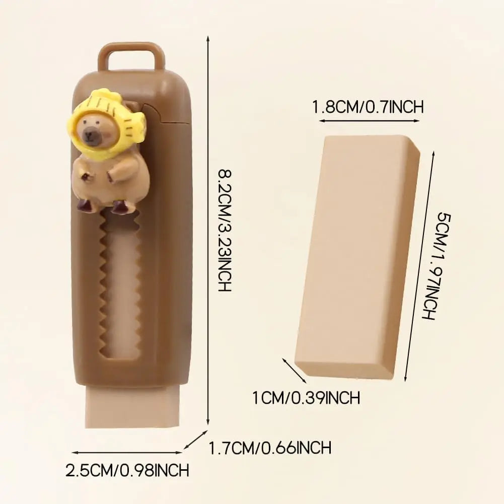 1/4pcs Capybara Erasers Set features cute cartoon capybara designs with smooth 4B retractable erasers. Perfect for drawing, exams, school, and everyday stationery use for kids and students.