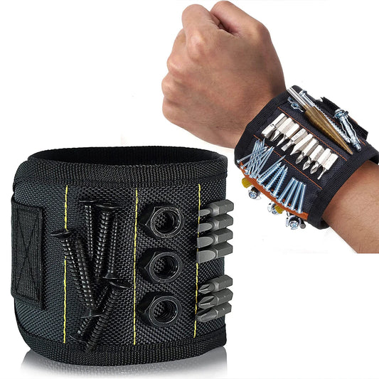Magnetic Wristband with strong magnets holds screws, nails, and drill bits for quick, easy access. Comfortable, adjustable, and perfect for DIY and repairs.