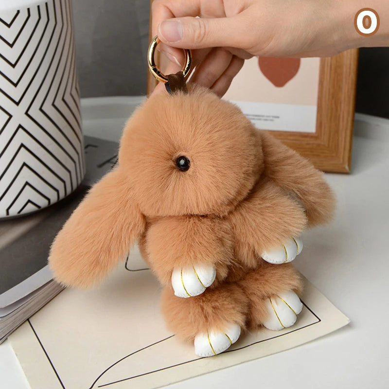 15CM Rabbit Fur Keychain for Women Bags & Car Keys – Cute Pendant Accessory Gift