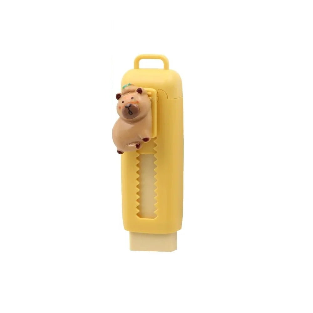 1/4pcs Capybara Erasers Set features cute cartoon capybara designs with smooth 4B retractable erasers. Perfect for drawing, exams, school, and everyday stationery use for kids and students.