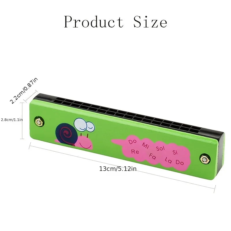 16-Hole Wooden Harmonica is a cute cartoon animal musical toy for kids. It helps improve creativity and early learning while making music fun for children.
