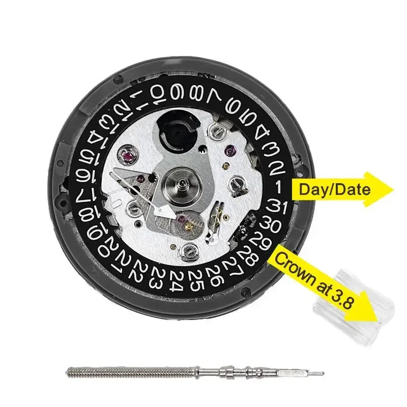 Japan Genuine NH35 Automatic Mechanical Movement is a high-accuracy 24 jewels watch movement with reliable performance and smooth operation. Featuring a date display at 3:00, it is perfect for mod watches and replacement pro