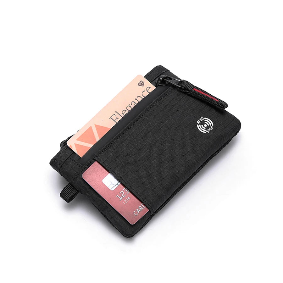 Credit Card Holder Men Wallets Luxury Nylon Slim Wallet Zipper Key Card Case Male Tactical Purse Coin Purse With Carabiner