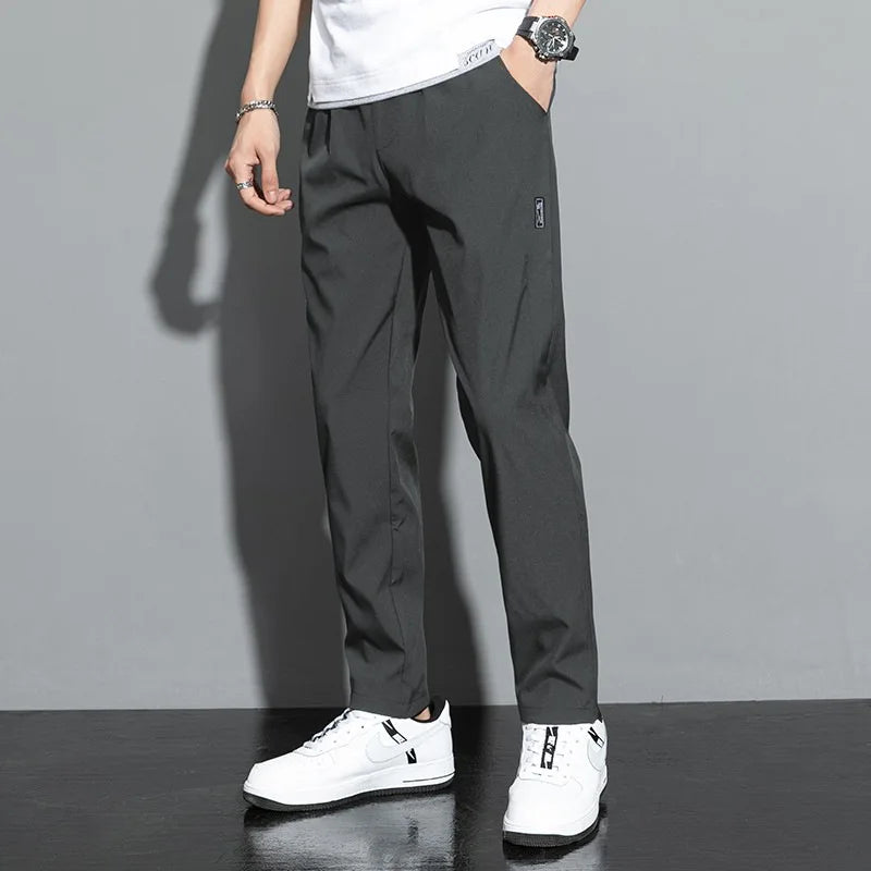 Ice Silk Men’s Casual Pants – Breathable Elastic Straight Leg Summer Trousers