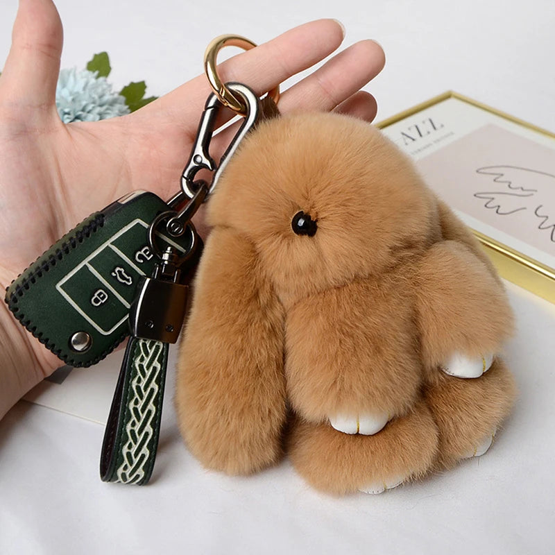 15CM Rabbit Fur Keychain for Women Bags & Car Keys – Cute Pendant Accessory Gift