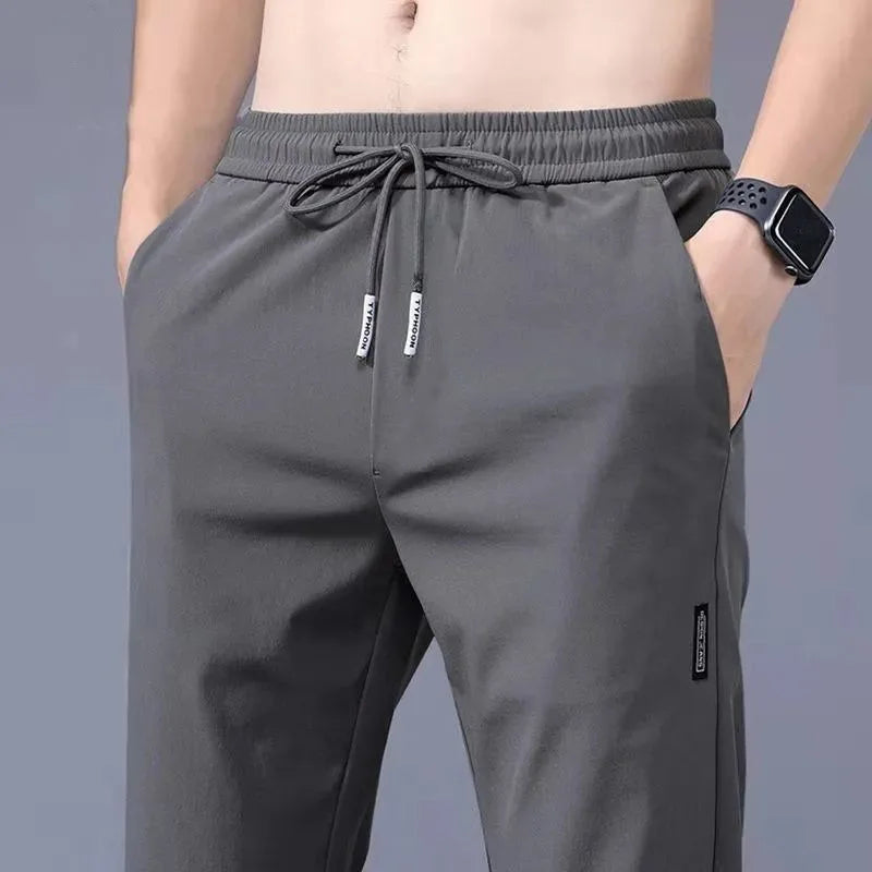 Ice Silk Men’s Casual Pants – Breathable Elastic Straight Leg Summer Trousers