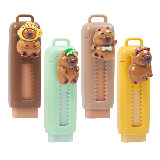 1/4pcs Capybara Erasers Set features cute cartoon capybara designs with smooth 4B retractable erasers. Perfect for drawing, exams, school, and everyday stationery use for kids and students.