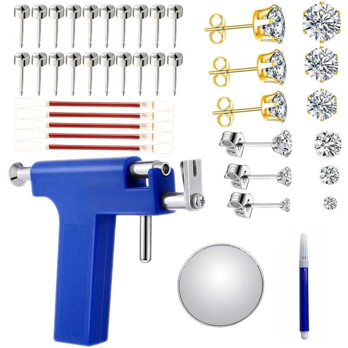 Reusable Ear Piercing Gun with 16 Pairs Earrings Studs-Professional Ear Piercing Kit For Home Use