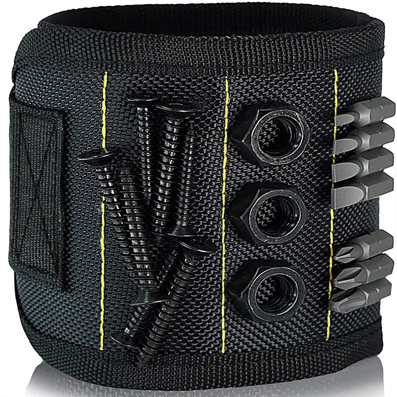 Magnetic Wristband with strong magnets holds screws, nails, and drill bits for quick, easy access. Comfortable, adjustable, and perfect for DIY and repairs.