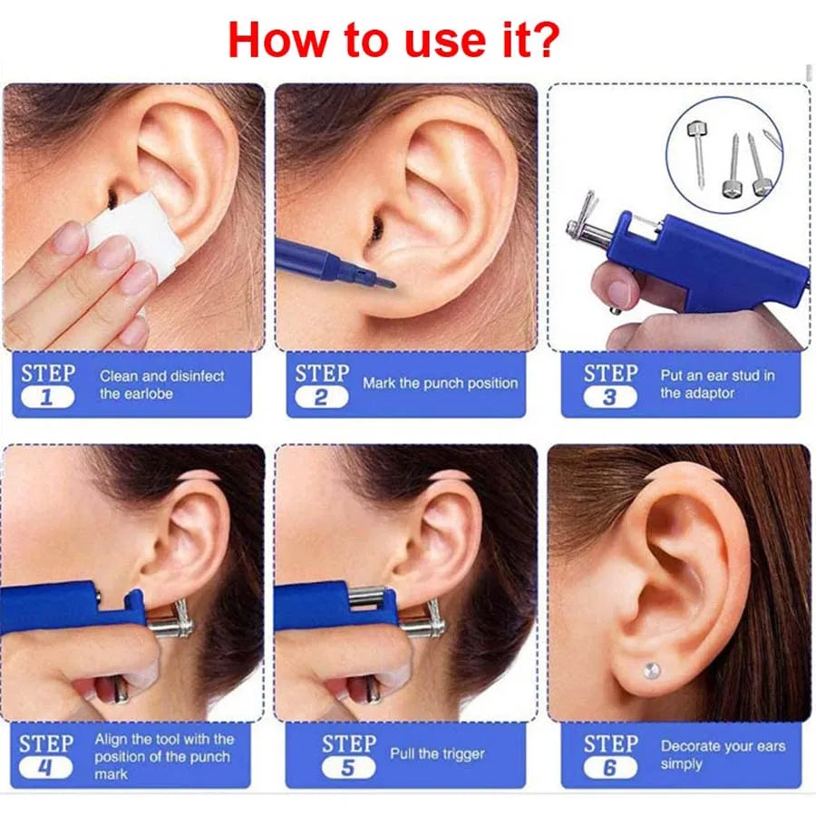 Reusable Ear Piercing Gun with 16 Pairs Earrings Studs-Professional Ear Piercing Kit For Home Use