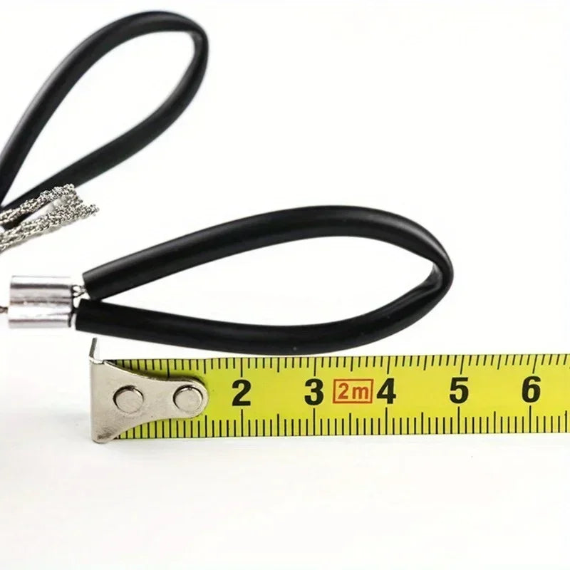 1pc Stainless Steel Wire Saw with leather cover is a compact survival tool for camping, hiking, and outdoor adventures. Strong and lightweight design helps cut wood, plastic, and small branches easily during emergency or wild