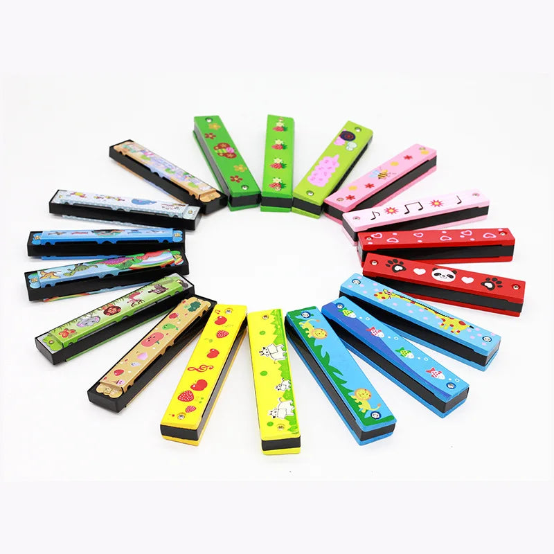 16-Hole Wooden Harmonica is a cute cartoon animal musical toy for kids. It helps improve creativity and early learning while making music fun for children.