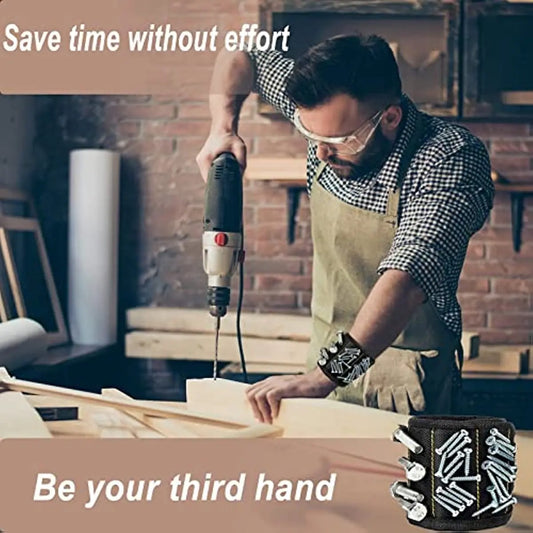 Magnetic Wristband with strong magnets holds screws, nails, and drill bits for quick, easy access. Comfortable, adjustable, and perfect for DIY and repairs.