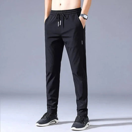 Ice Silk Men’s Casual Pants – Breathable Elastic Straight Leg Summer Trousers