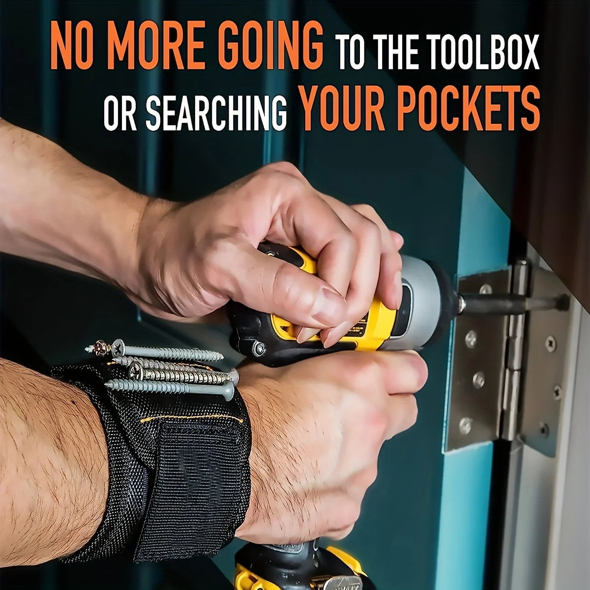 Magnetic Wristband with strong magnets holds screws, nails, and drill bits for quick, easy access. Comfortable, adjustable, and perfect for DIY and repairs.